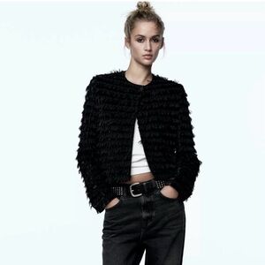 NWT Luxurious Zara Black Ruffled Jacket